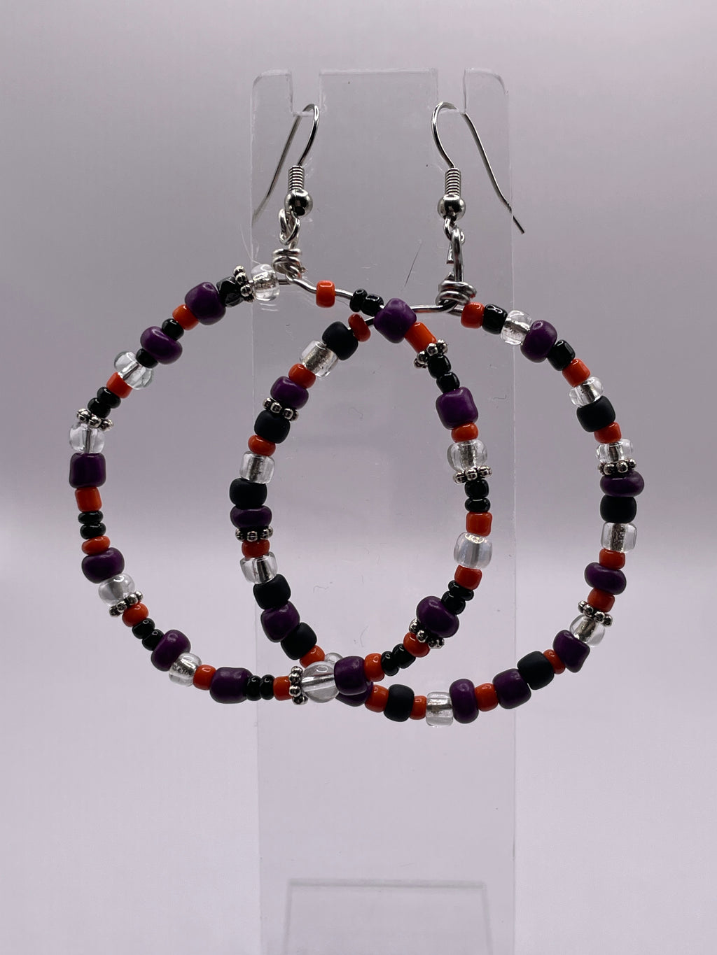 Halloween- Beaded Hoop Earrings-PAIR