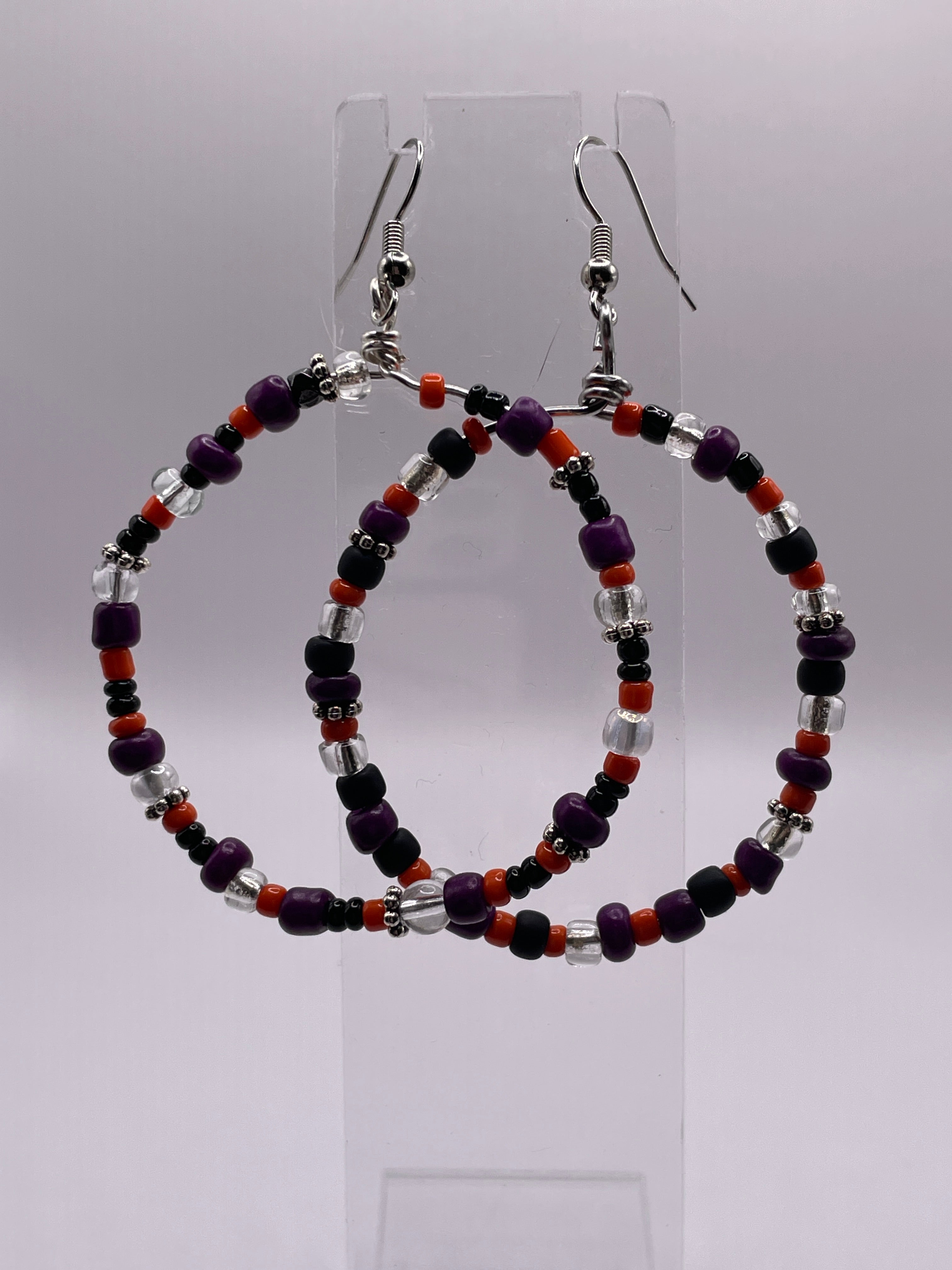 Halloween- Beaded Hoop Earrings-PAIR